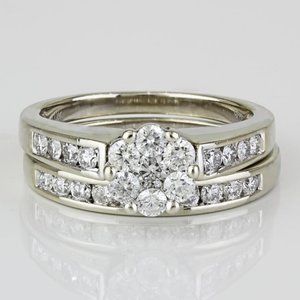 10k White Gold Diamond Bridal Wedding Band / Engagement Ring Set